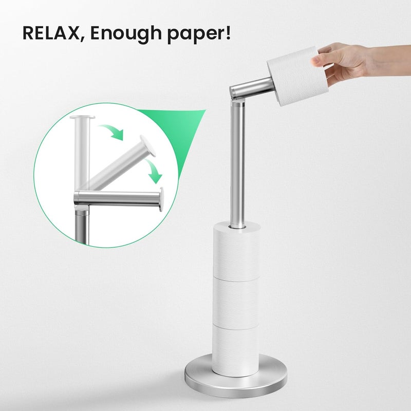 Cesun Toilet Paper Holder Stand Free Standing, Sliver Toilet Paper Storage with Heavy Weighted Base, Bathroom Stainless Steel Toilet Paper Roll Holder, Non-Slip, Sliver - Image 4